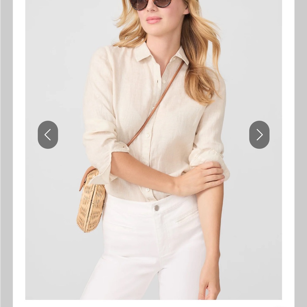J. McLaughlin Oat-Colored 100% Linen Button-Down Shirt